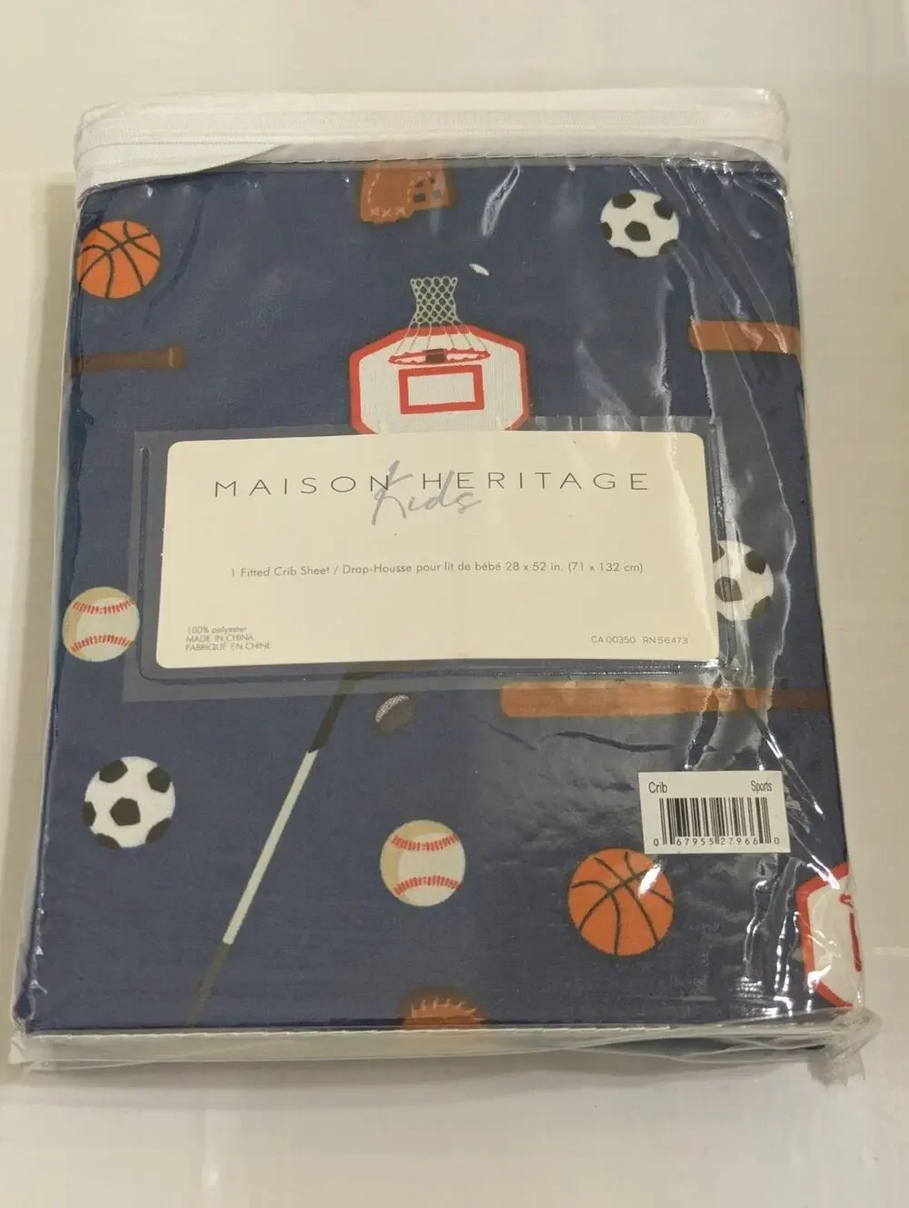 Maison Heritage Kids Sports Fitted Crib Sheet Navy Baseball Basketball Soccer